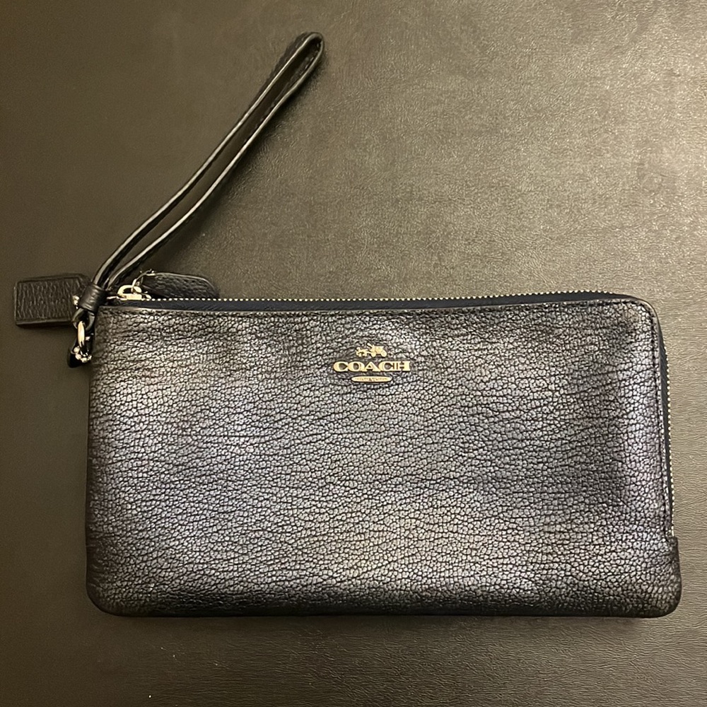 Coach Blue Pebble Leather Wristlet